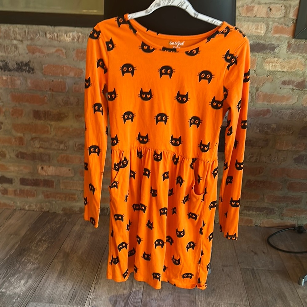 Cat & Jack Orange Dress with Black Cat Design